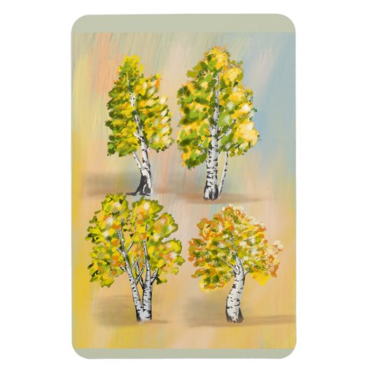 Vier berken in kleur, botanisch. magneet (Verticaal)