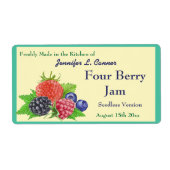 Vier bessenjam of bewaart blikpot etiket (Voorkant)