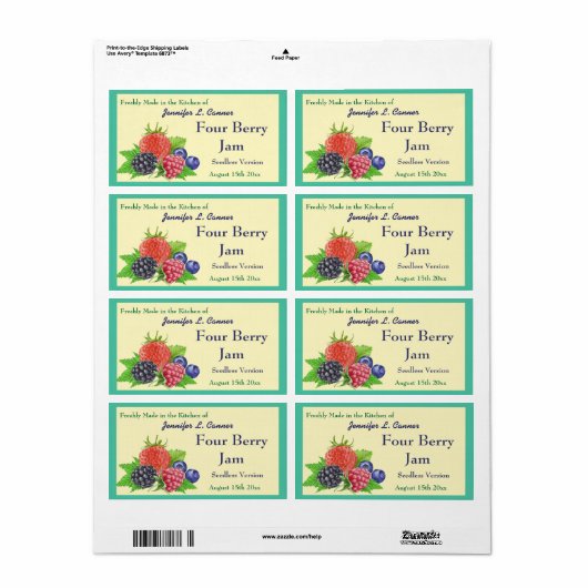 Vier bessenjam of bewaart blikpot etiket (Full Sheet)