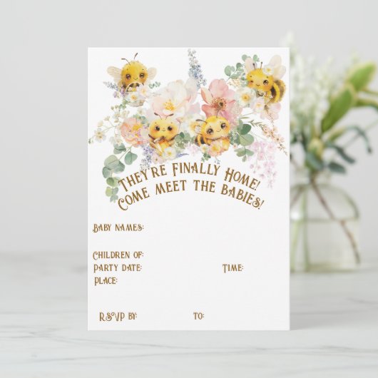 Vier Bijen Meeting Party Uitnodiging (Staand voorkant)