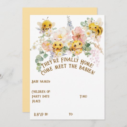 Vier Bijen Meeting Party Uitnodiging (Voorkant / Achterkant)