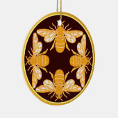 Vier bijen op een donkerbruine goudcirkel keramisch ornament (Rechts)