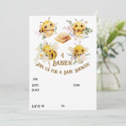 Vier bijen uitnodiging (Staand voorkant)