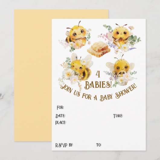 Vier bijen uitnodiging (Voorkant / Achterkant)