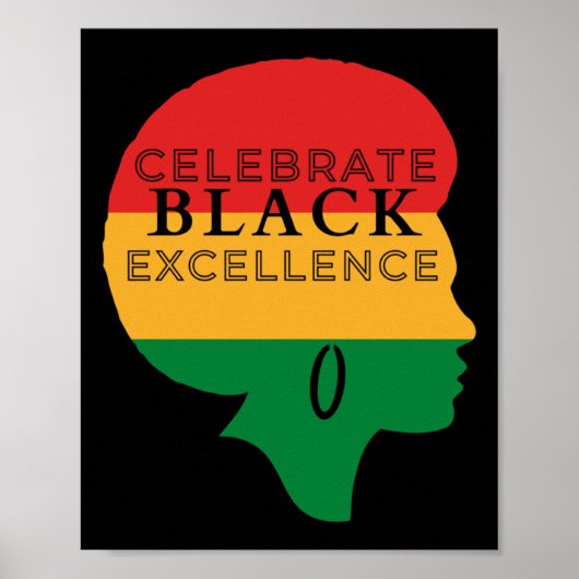 Vier Black Excellence Afro Silhouette - Rood Poster (Voorkant)