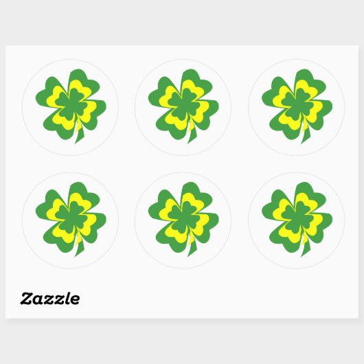 Vier blad groene klaver ronde sticker (Vel)
