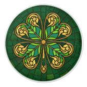 Vier-blad klaver - Groen en Goud Mozaïek Keramische Knop (Voorkant)