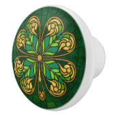 Vier-blad klaver - Groen en Goud Mozaïek Keramische Knop (Rechts)