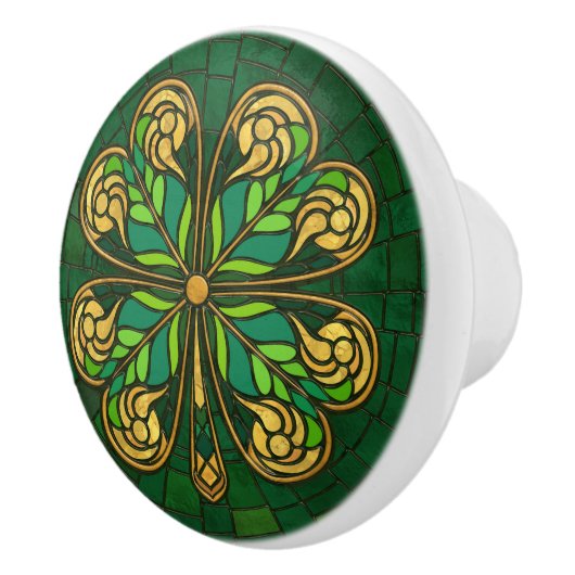 Vier-blad klaver - Groen en Goud Mozaïek Keramische Knop (Rechts)
