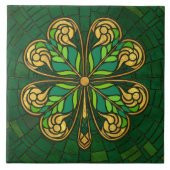 Vier-blad klaver - Groen en Goud Mozaïek Tegeltje (Voorkant)