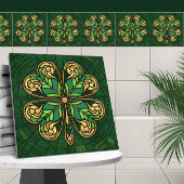 Vier-blad klaver - Groen en Goud Mozaïek Tegeltje