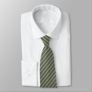 Vier Blad Klaver Groen met Ivoor Witte Pinstripes Stropdas
