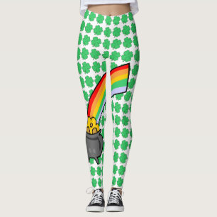 Vier blad klavers pot met gouden regenboog leggings