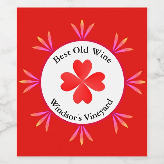 Vier bladluiken op wit en rood wijn etiket (Enkel label)