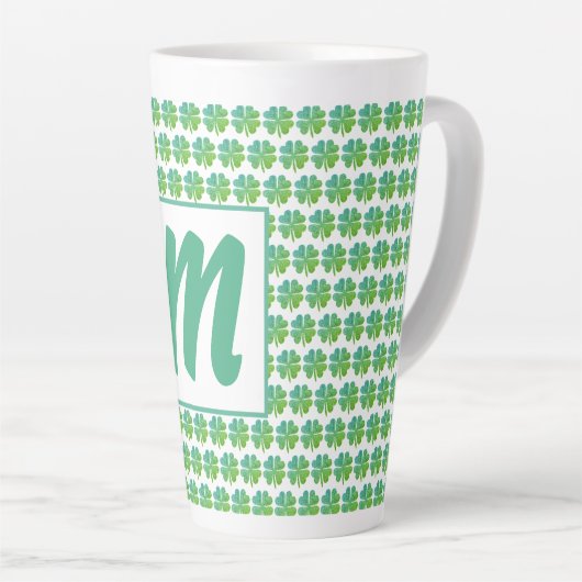 Vier bladluiken Pattern Green Blue Monogramed Latte Mok (Rechterhoek)