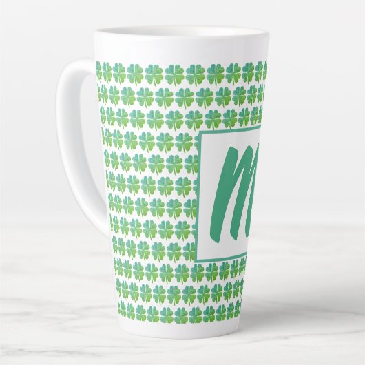 Vier bladluiken Pattern Green Blue Monogramed Latte Mok (Linkerhoek)