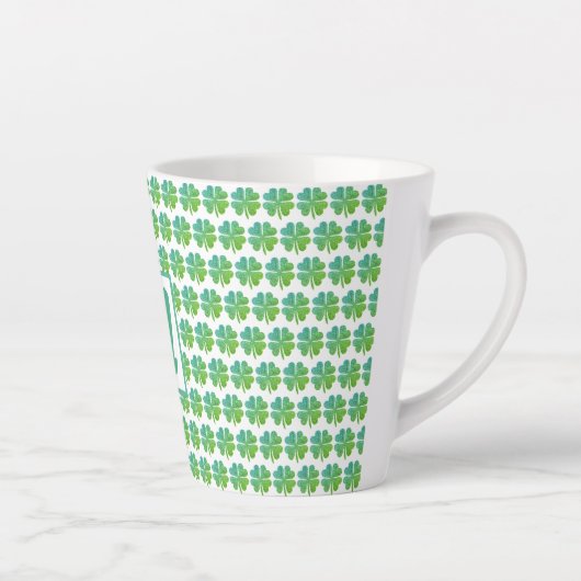 Vier bladluiken Pattern Green Blue Monogramed Latte Mok (Rechts)