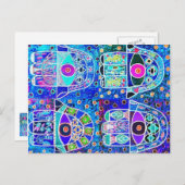 Vier Blauwe Hamsa  Tapastry Judaica Briefkaart (Voorkant / Achterkant)