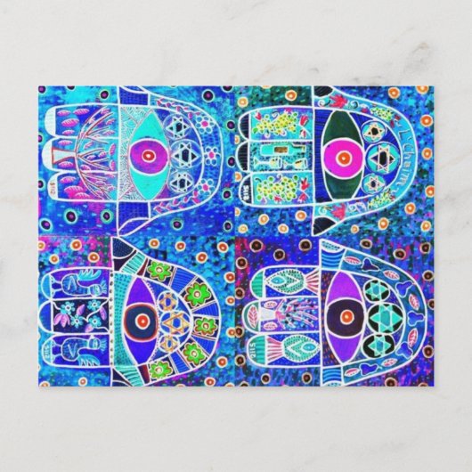Vier Blauwe Hamsa  Tapastry Judaica Briefkaart (Voorkant)