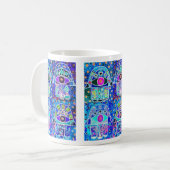 Vier Blauwe Hamsa Tapastry Judaica Koffiemok (Voorkant links)