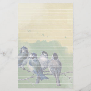 Vier blauwe vogelsoorten Waterverf achtergrond en  Briefpapier