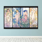Vier bloemen, Alphonse Mucha Canvas Afdruk (Insitu (Houten vloer))