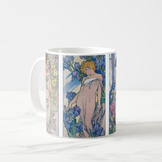 Vier bloemen, Alphonse Mucha Koffiemok (Voorkant links)
