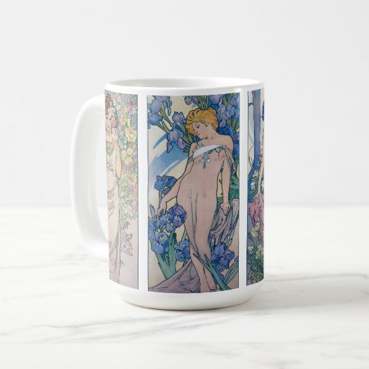 Vier bloemen, Alphonse Mucha Koffiemok (Voorkant links)