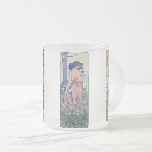 Vier bloemen, Alphonse Mucha Matglas Koffiemok (Voorkant rechts)