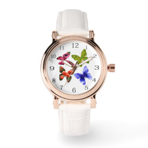 Vier bloemenvlinders, grote unisex horloge