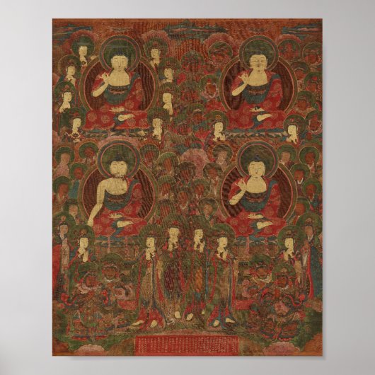 Vier boeddha's in puur landboeddhisme poster (Voorkant)