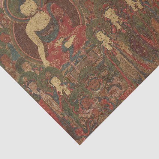 Vier boeddha's in puur landboeddhisme tissuepapier (Detail)