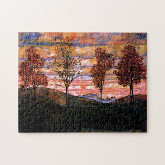 Vier bomen door Egon Schiele Fine Art Legpuzzel (Horizontaal)