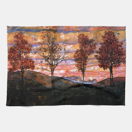 Vier bomen door Egon Schiele Theedoek (Horizontaal)