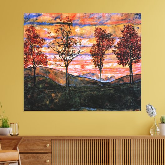 Vier bomen, kunst van Egon Schiele, Canvas Afdruk (Insitu (Woonkamer))