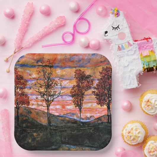 Vier bomen, kunst van Egon Schiele, Papieren Bordje (Feest)