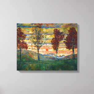 Vier bomen (landschapskunst) (van Egon Schiele) Canvas Afdruk