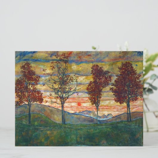Vier bomen (landschapskunst) (van Egon Schiele) Kaart (Staand voorkant)