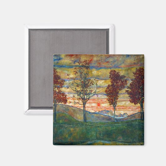 Vier bomen (landschapskunst) (van Egon Schiele) Magneet (Voorkant / Achterkant)