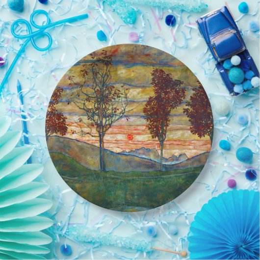 Vier bomen (landschapskunst) (van Egon Schiele) Papieren Bordje (Feest)