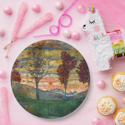 Vier bomen (landschapskunst) (van Egon Schiele) Papieren Bordje (Feest)