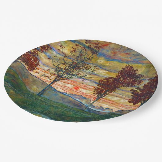 Vier bomen (landschapskunst) (van Egon Schiele) Papieren Bordje (Gekanteld)