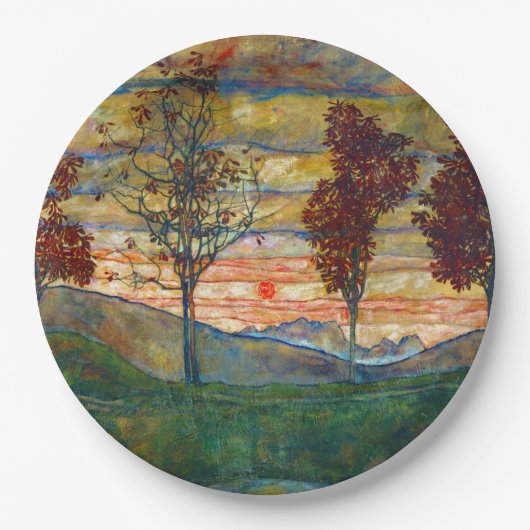 Vier bomen (landschapskunst) (van Egon Schiele) Papieren Bordje (Voorkant)