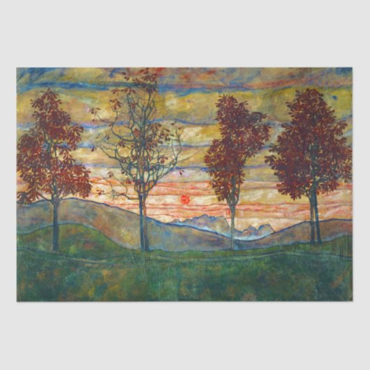 Vier bomen (landschapskunst) (van Egon Schiele) Tissuepapier (Voorkant)
