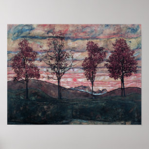 Vier bomen schilderij van Egon Schiele Poster