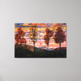 Vier Bomen van Egon Schiele Grote Kunst Canvas Afdruk