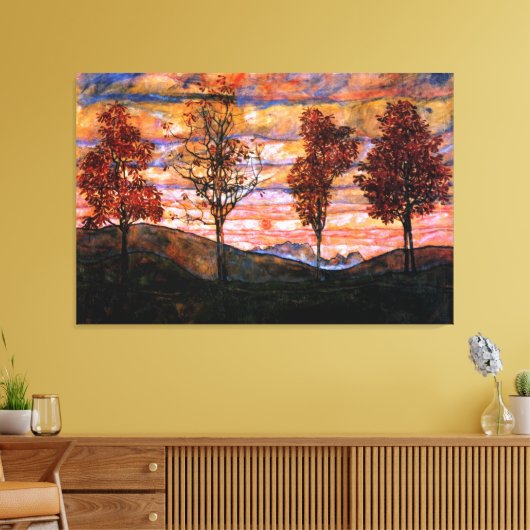 Vier Bomen van Egon Schiele Grote Kunst Canvas Afdruk (Insitu (Woonkamer))