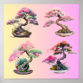 Vier bonsai bomen poster