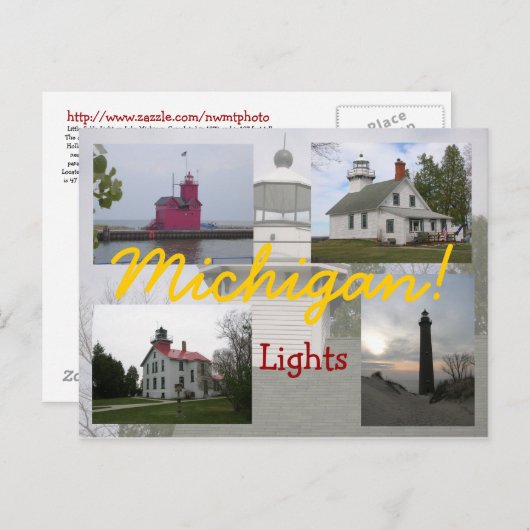 Vier briefkaarten van Michigan Lighthouders (Voorkant / Achterkant)