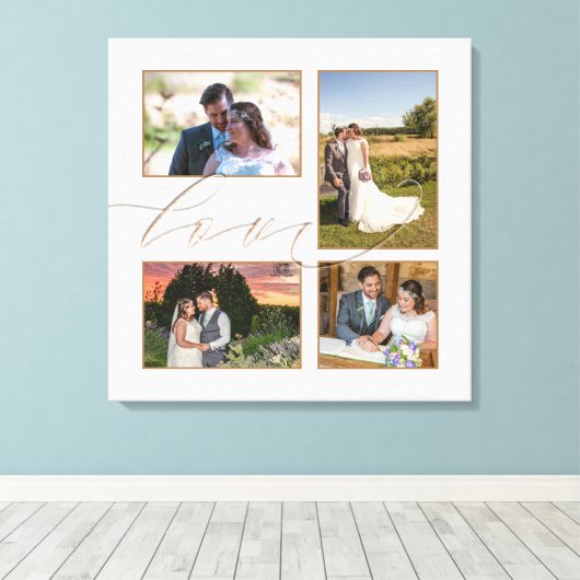 Vier bruiloft foto's Collage Love Script White Canvas Afdruk (Insitu (Houten vloer))